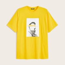 Romwe Guys Neon Yellow Figure Print Top