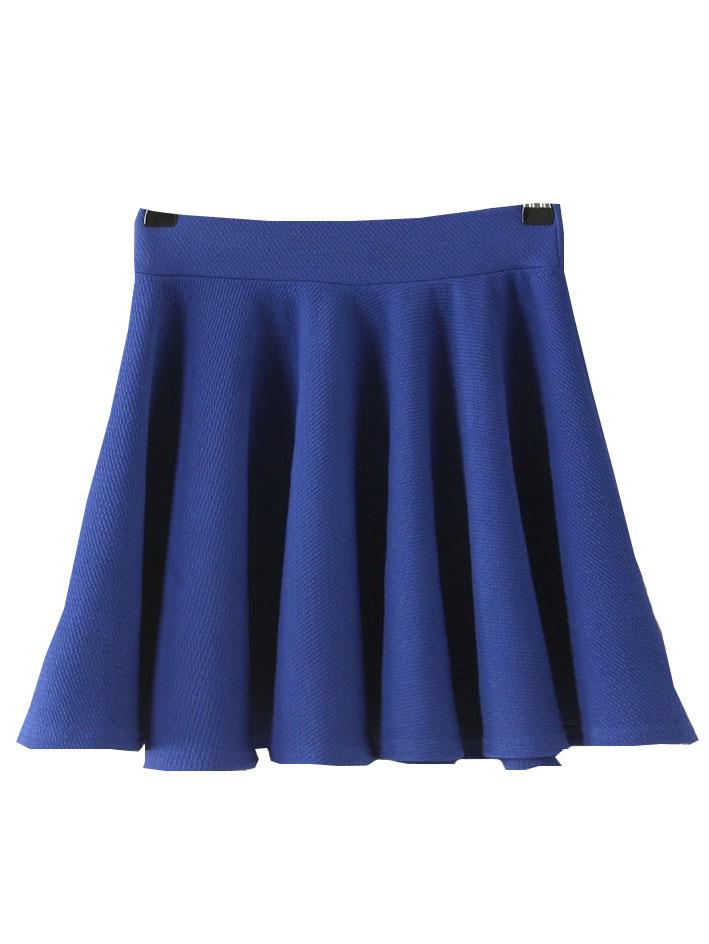 Romwe Elastic Waist A-line Royal Blue Skirt