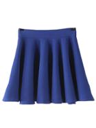 Romwe Elastic Waist A-line Royal Blue Skirt