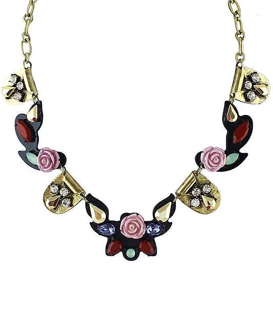 Romwe Gold Rose Gemstone Necklace