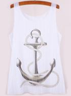 Romwe White Anchor Print Tank Top