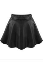 Romwe High Waist Pu Flare Skirt