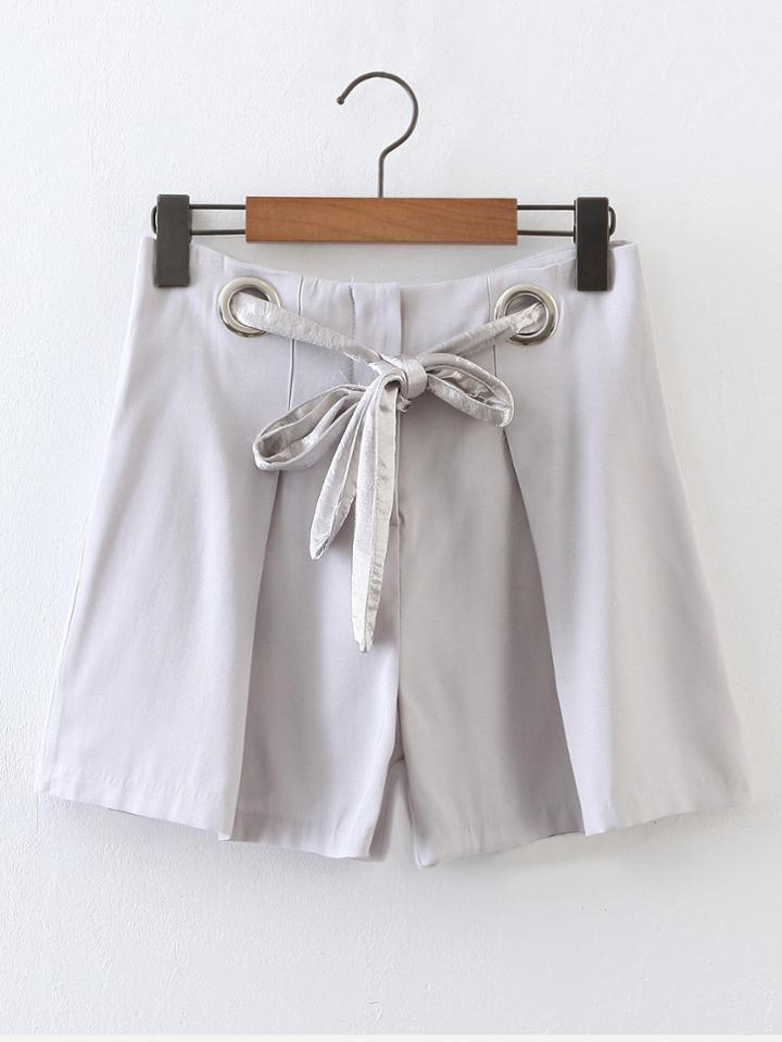 Romwe Eyelet Lace Up Waist Shorts