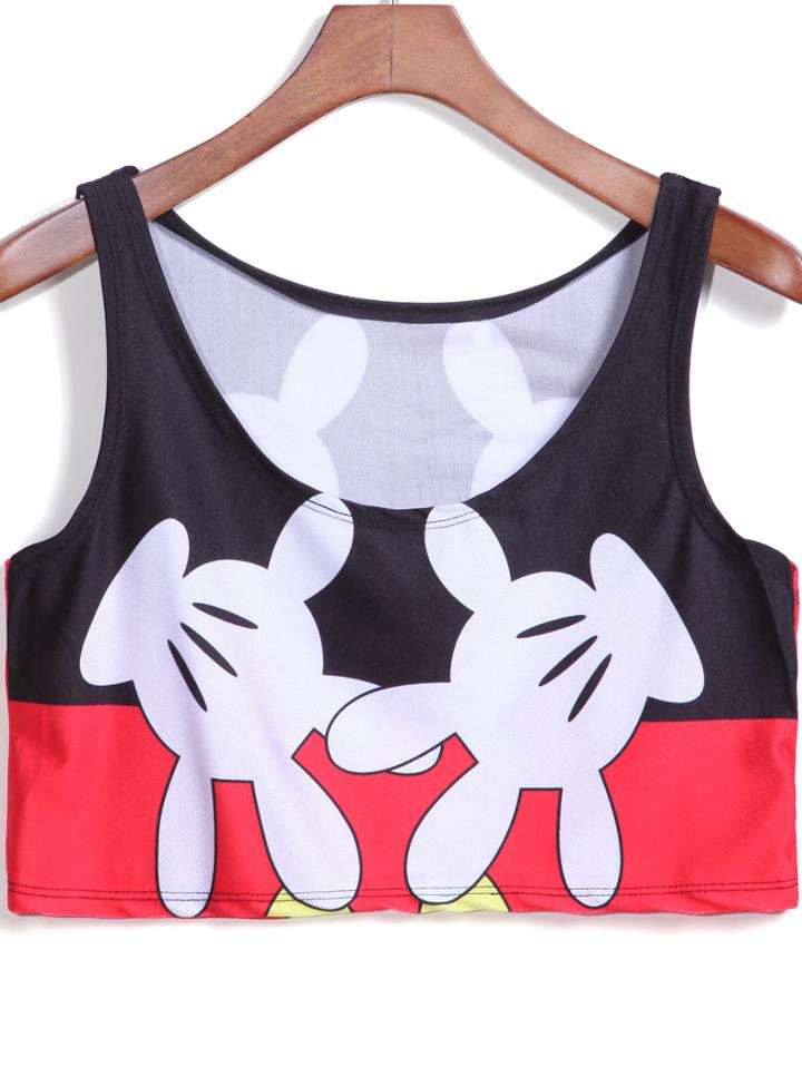 Romwe Red Casual Print Crop Tank Top