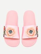 Romwe Embroidery Detail Flower Satin Slides