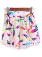 Romwe Feather Print With Ball Shorts