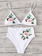 Romwe Embroidered Flower Bikini Set