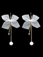 Romwe White Bowknot Pattern Drop Earrings With Gold-color Chain