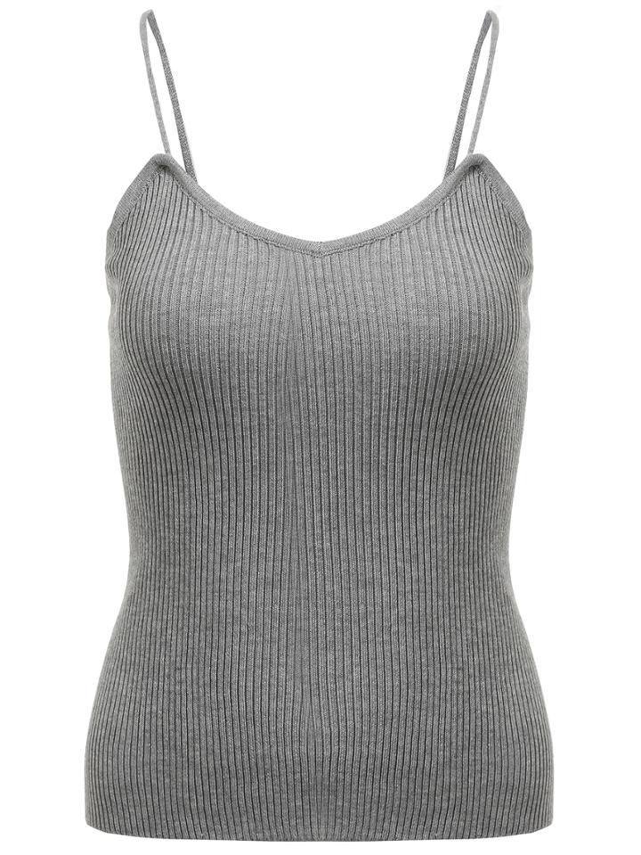 Romwe Grey Spaghetti Strap Ribbed Cami Top