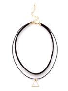 Romwe Black Double Layer Hollow Triangle Choker Necklace
