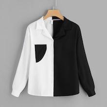 Romwe Cut And Sew Pocket Detail Single Breasted Blouse