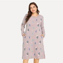Romwe Plus Cactus Print Split Side Dress