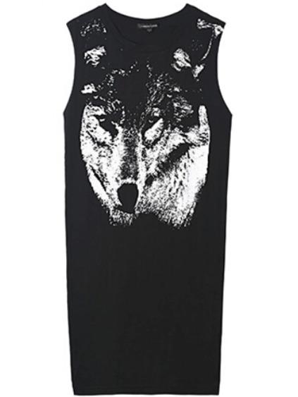 Romwe Sleeveless Wolf Print Casual Dress