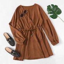 Romwe Surplice Front Solid Dress
