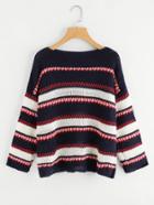 Romwe Drop Shoulder Stripe Contrast Sweater