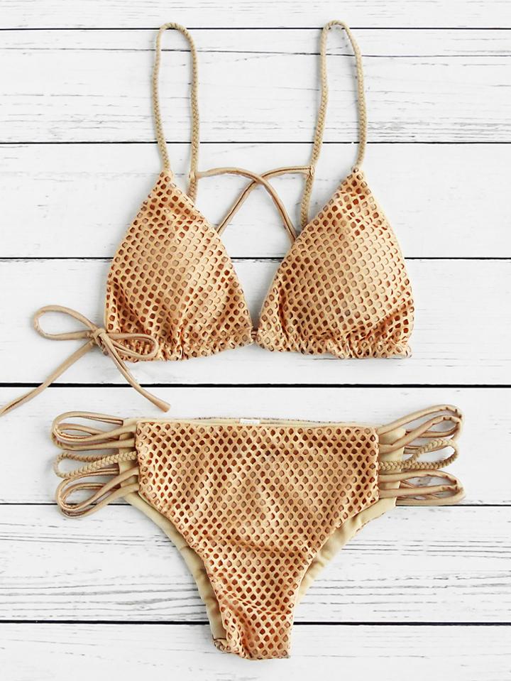 Romwe Ladder Cutout Triangle Bikini Set With Hollow Out Design