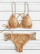 Romwe Ladder Cutout Triangle Bikini Set With Hollow Out Design
