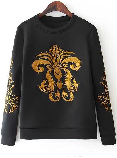 Romwe Round Neck Embroidered Sweatshirt
