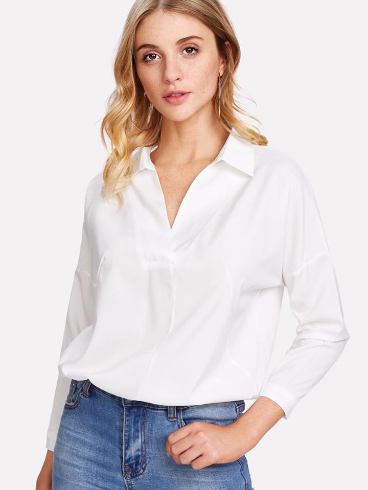 Romwe Lace Contrast Back Drop Shoulder Shirt