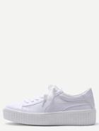 Romwe White Lace Up Faux Leather Rubber Sole Low Top Sneakers