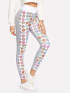 Romwe Donuts Print Color Block Leggings