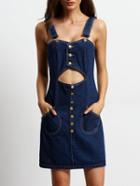 Romwe Cut Out Denim Pinafore Dress With Single Breasted