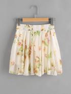 Romwe Floral Print Random Shirred Waist Skirt