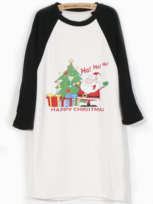 Romwe Raglan Sleeve Santa Claus Black T-shirt