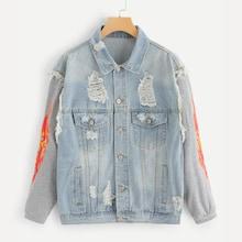 Romwe Contrast Sleeve Ripped Jacket