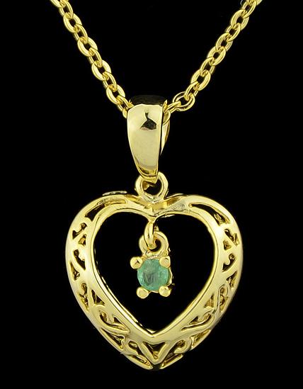 Romwe Green Gemstone Gold Hollow Heart Necklace