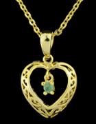 Romwe Green Gemstone Gold Hollow Heart Necklace
