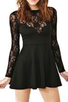 Romwe Lace Panel Black Dress