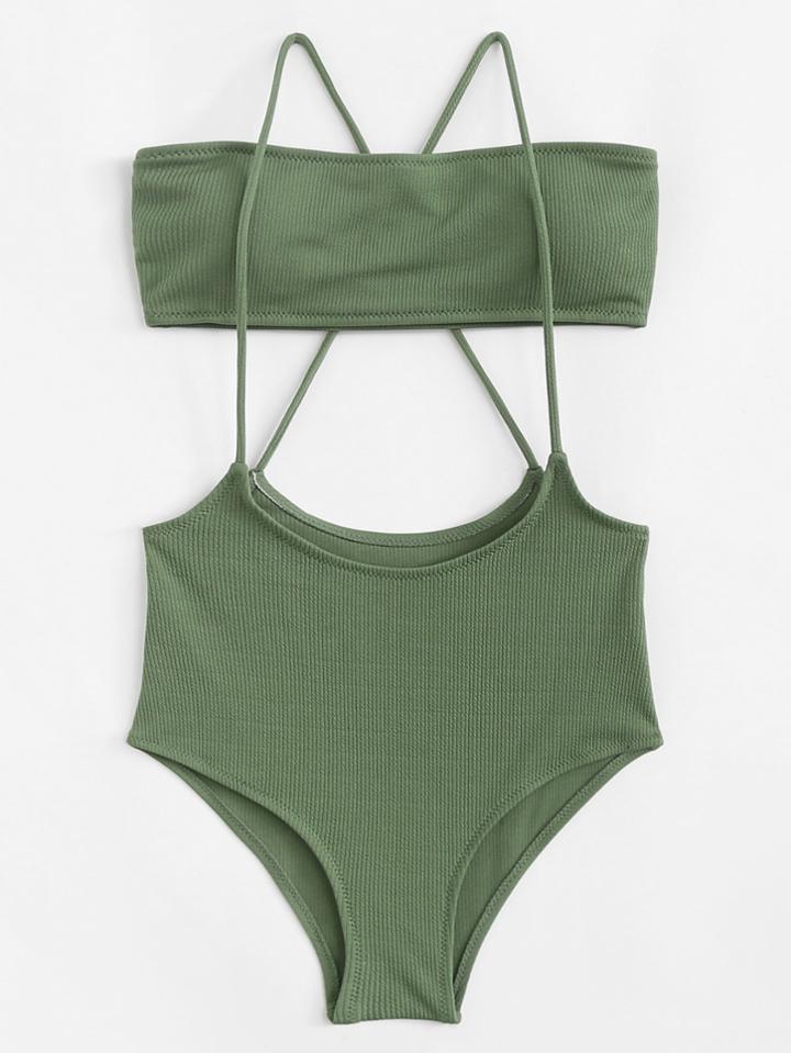 Romwe Cross Back Two Piece Swimwear