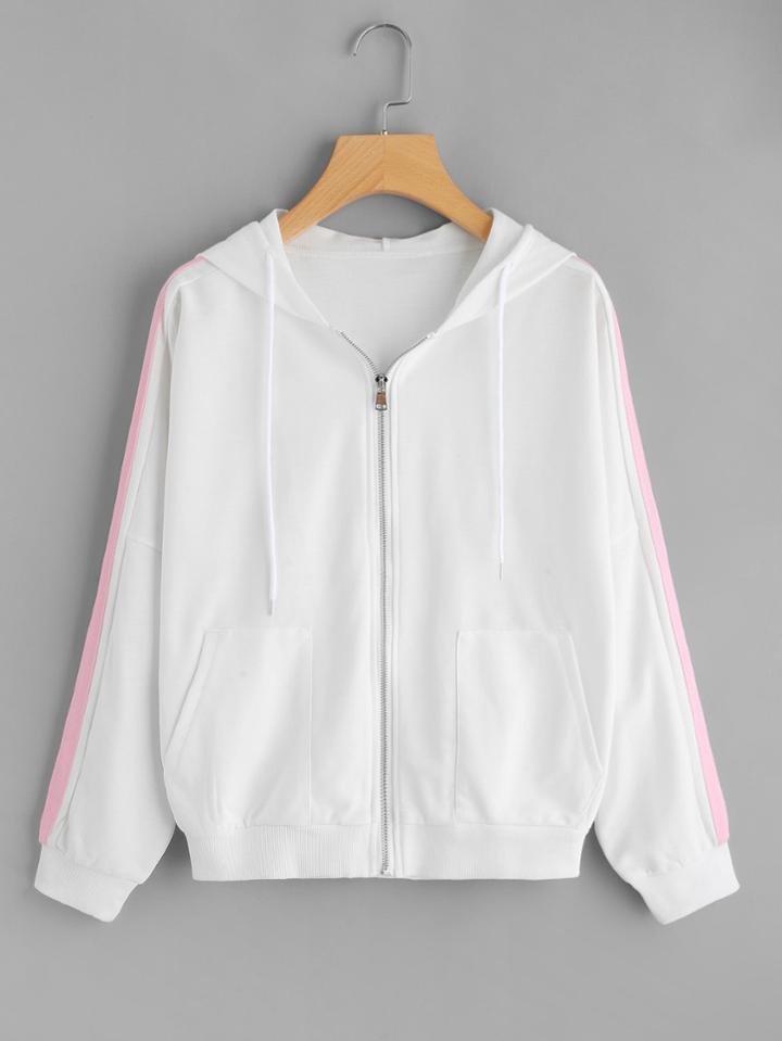 Romwe Drop Shoulder Contrast Panel Sleeve Hooded Jacket
