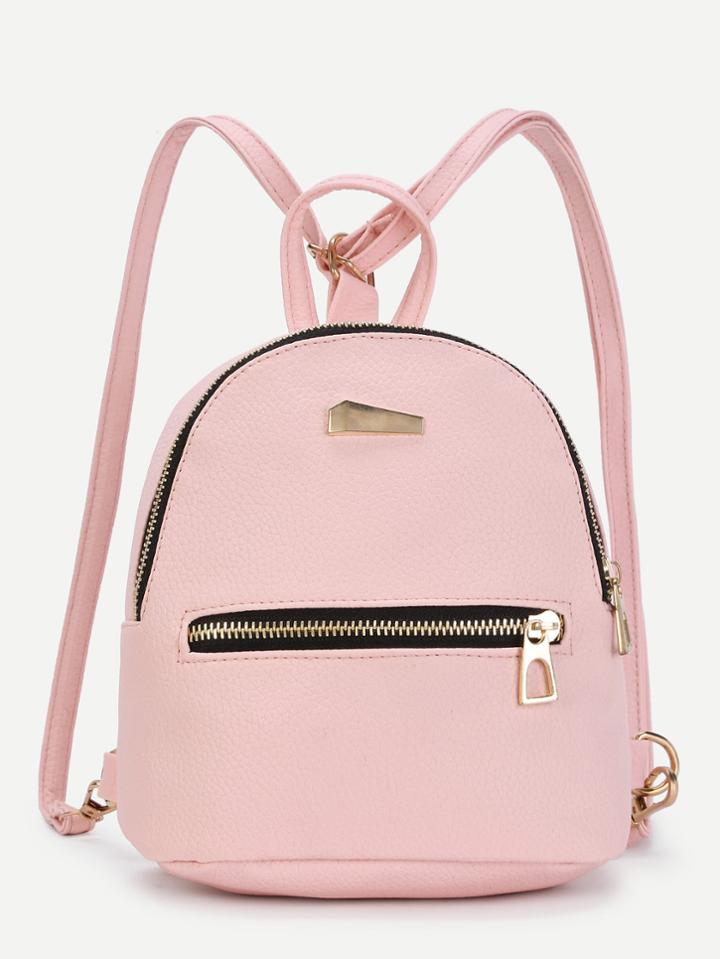 Romwe Metal Detail Front Zipper Pu Backpack