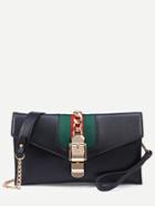Romwe Black Chain Buckle Front Envelope Wristlet With Strap