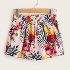 Romwe Floral Print Frill Waist Shorts