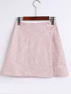 Romwe Gingham A Line Skirt With Buttons