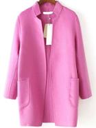 Romwe Stand Collar Pockets Cashmere Pink Coat