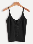 Romwe Black Lace Up Front Cami Top