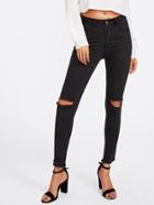 Romwe Knee Ripped Black Wash Jeans