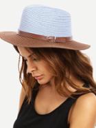 Romwe Colorblock Beach Wide Brim Straw Hat