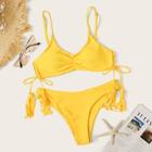 Romwe Tassel Lace-up Side Ruched Bikini Set