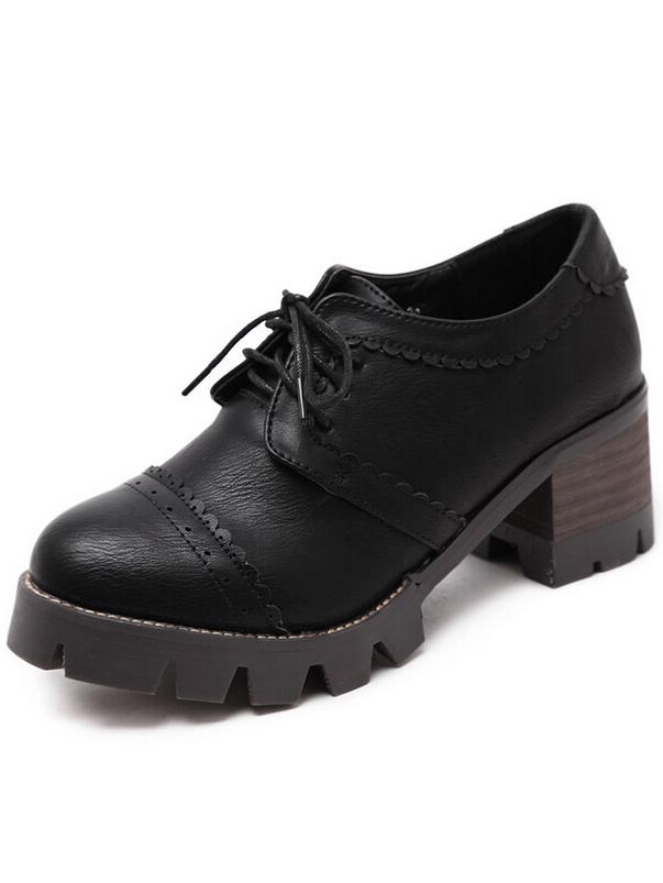 Romwe Black Round Toe Hollow Lace Up Vintage Boots
