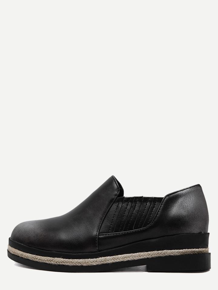 Romwe Dark Grey Faux Leather Elastic Mixed Espadrille Shoes