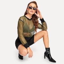 Romwe Fishnet Panel Drop Shoulder Sweatshirt
