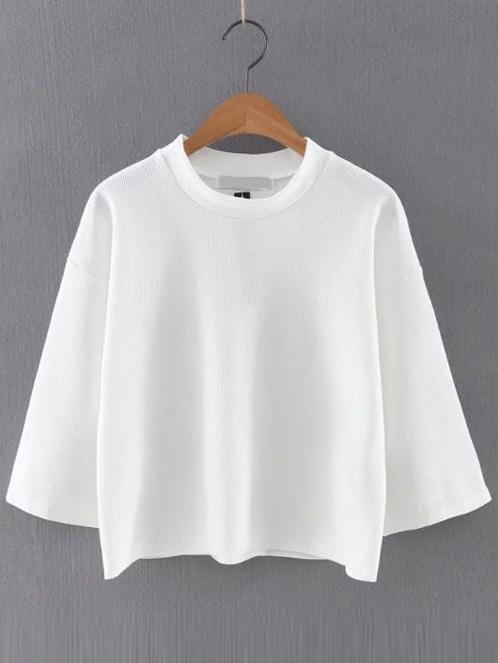 Romwe White Round Neck Loose T-shirt