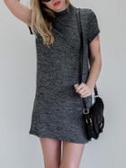 Romwe Grey Marled Knit Mock Neck Shift Dress