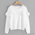 Romwe Ruffle Trim Fluffy Sweater