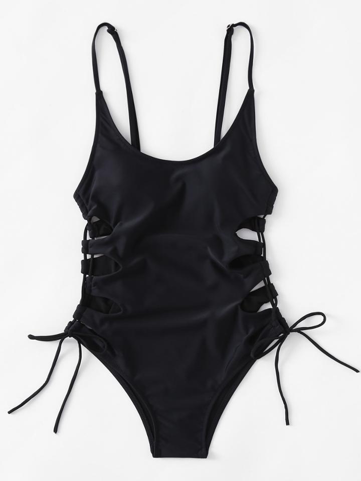 Romwe Criss Cross Tie Side Swimsuit